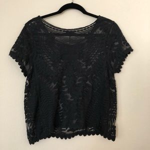 Black lace crop tshirt, Layering top
